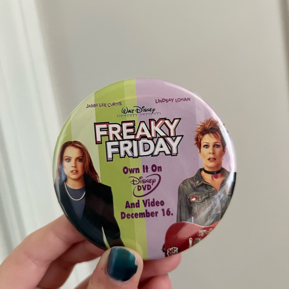 Freaky Friday movie promo button 2000s